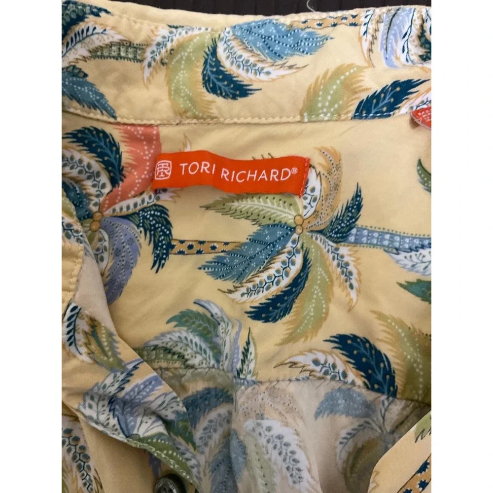 Tori Richard men's shir Hawaiian palm tree print viscose beige short-sleeve M - Picture 6 of 13